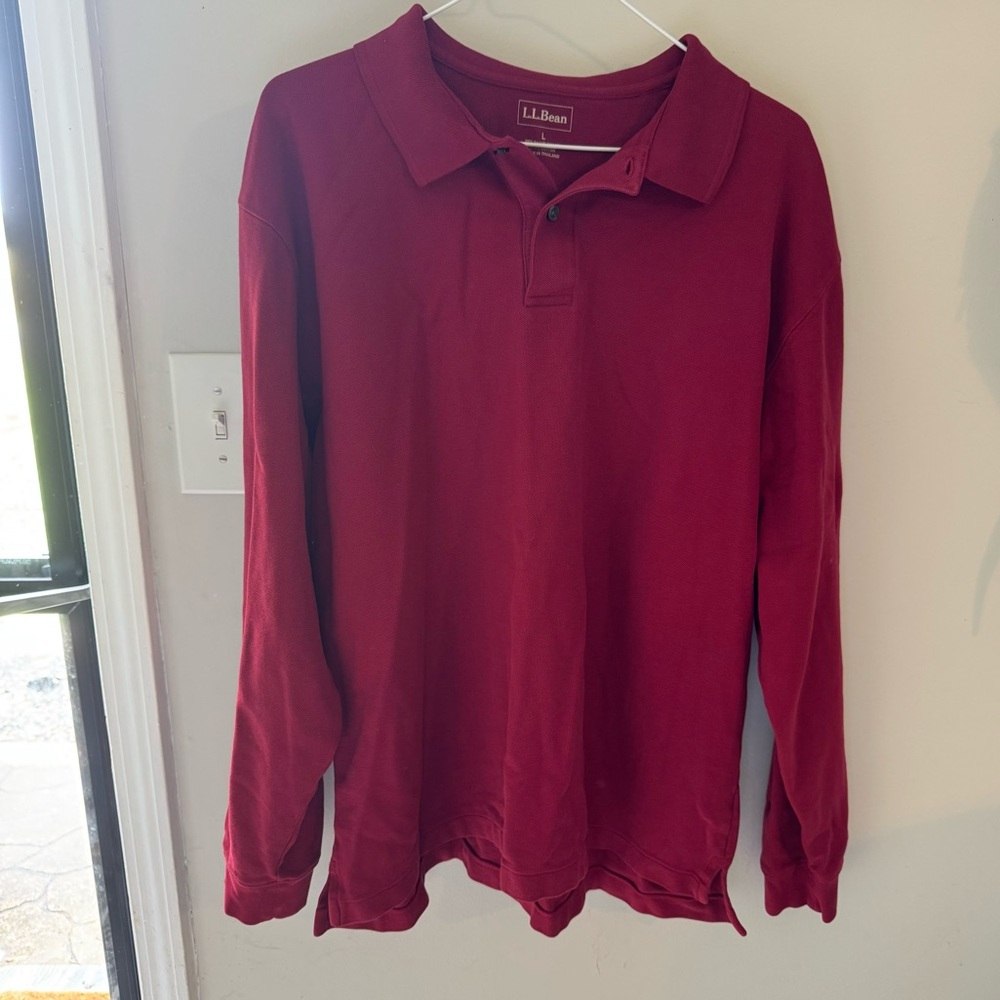 L.L. Bean Men’s Red Long Sleeve‎ Polo – 100% Cotton – Size L